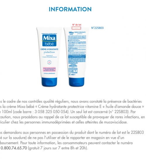 Rappel D Une Creme Hydratante De La Marque Mixa Bebe